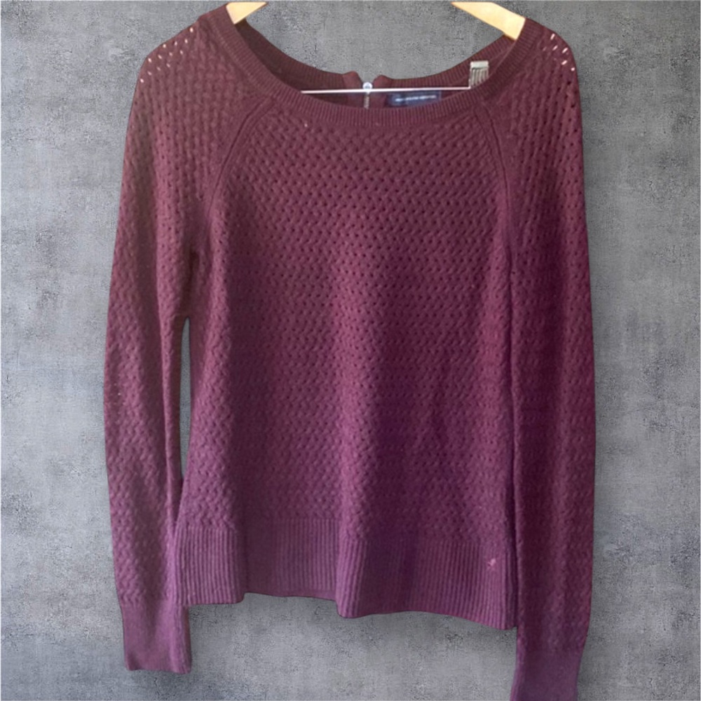 American Eagle Burgundy Textured Knit Sweater Zip Back Small